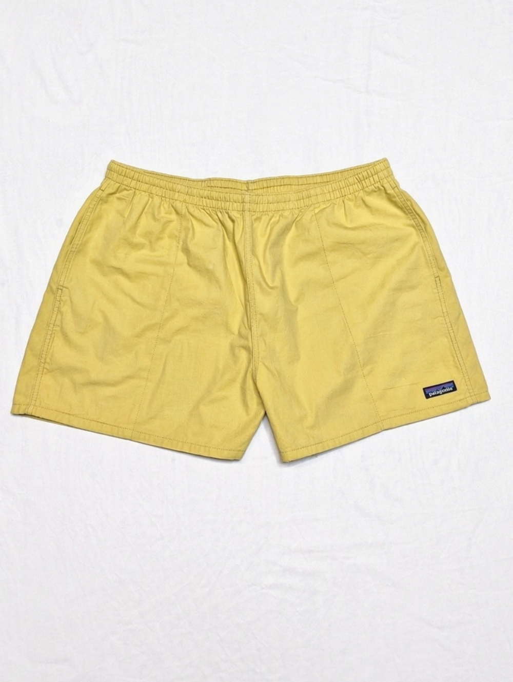 Patagonia Yellow Cotton Volley Shorts XL Elastic Waist Pull-On Casual Beach